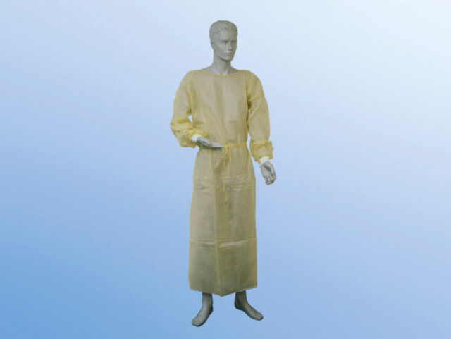 Besucherkittel gelb mit Strickbündchen feuchtigkeitsabweisend MRSA [B= 140 cm L= 125 cm] [10 Stück]
