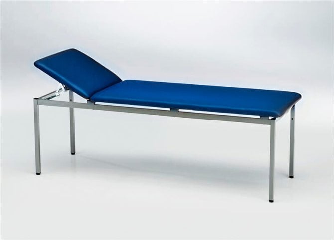 Untersuchungsliege blau 2-teilig Polsterstärke 50 mm Gestell RAL9006 [1950 x 650 x 680 mm]
