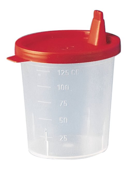Urinbecher mit Schnappdeckel, rot [125 ml] [500 Stück]