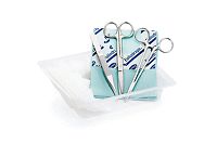 Nahtset fein, Tupfer und Vlieskompressen 1 gerade spitz/stumpf-Schere Micro Adson-Pinzette 12 cm Derf Nadelhalter 13 cm Lochtuch 50x50 cm