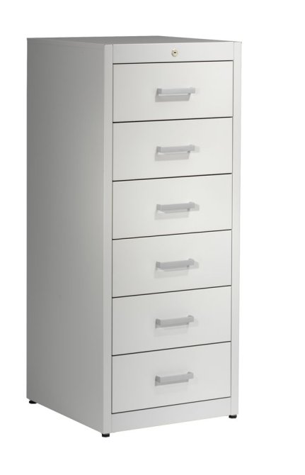 Karteischrank BVB365K2, 6 Schubladen,  1350x552x600mm, reinweiß RAL 9010, Bügelgriffe