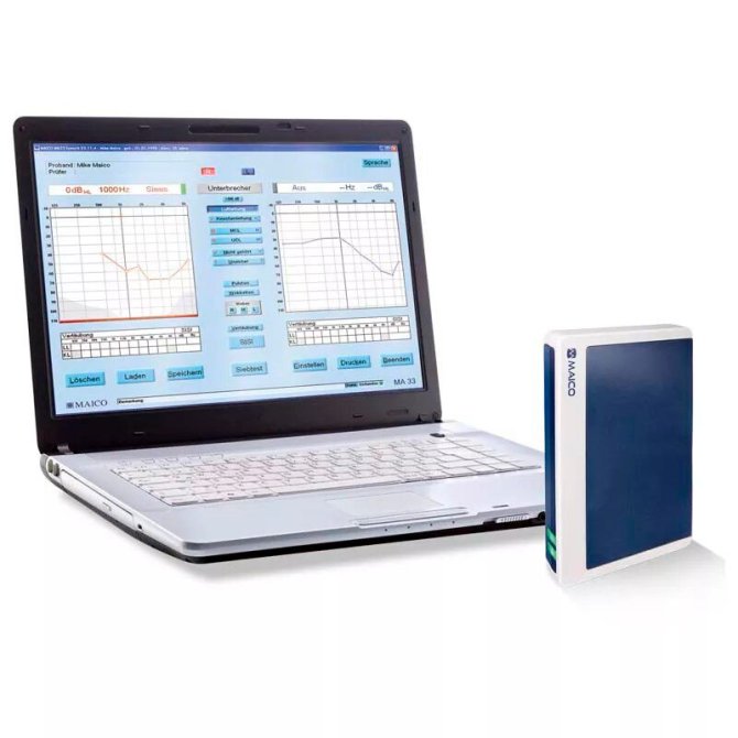 PC Audiometer MA 33 mit Pilotentest inkl. Kopfhörer, Software, Pilotentestmodul, Bildtafel, Stickerrolle, Pat.-taste, Tasche