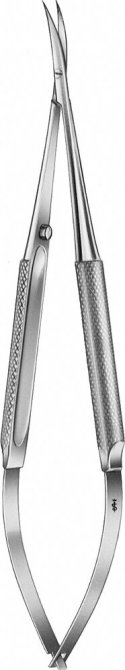 Mikro Federschere mit Rundgriff gebogen [145 mm]