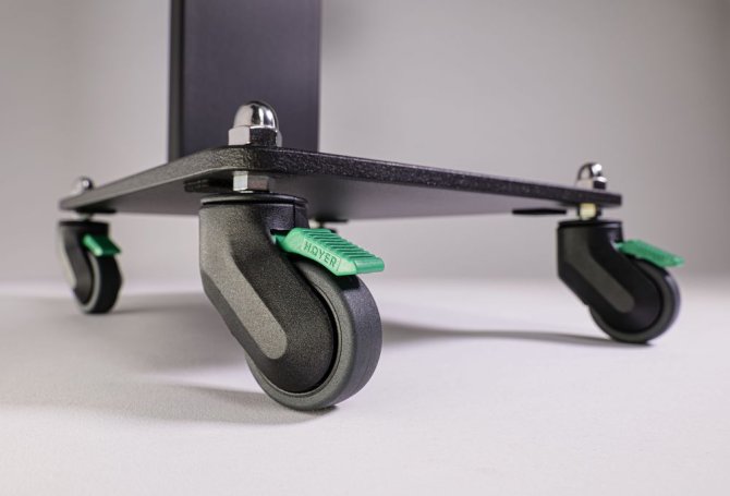 Rollensatz 4-fach mit 4 safety-Rollen jeweils mit Feststeller für Bodensäule und Bodenplatte mit 4 Löchern