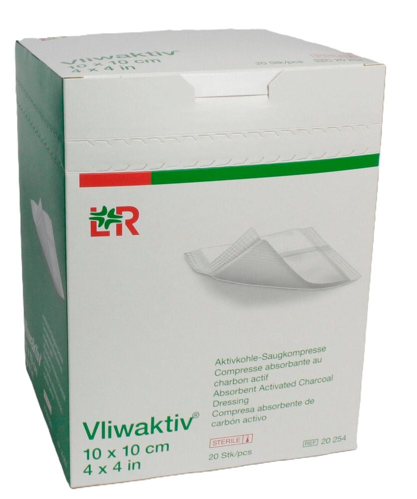 Vliwaktiv Aktivkohle-Saugkompresse steril [10 x 10cm] [20 Stück]