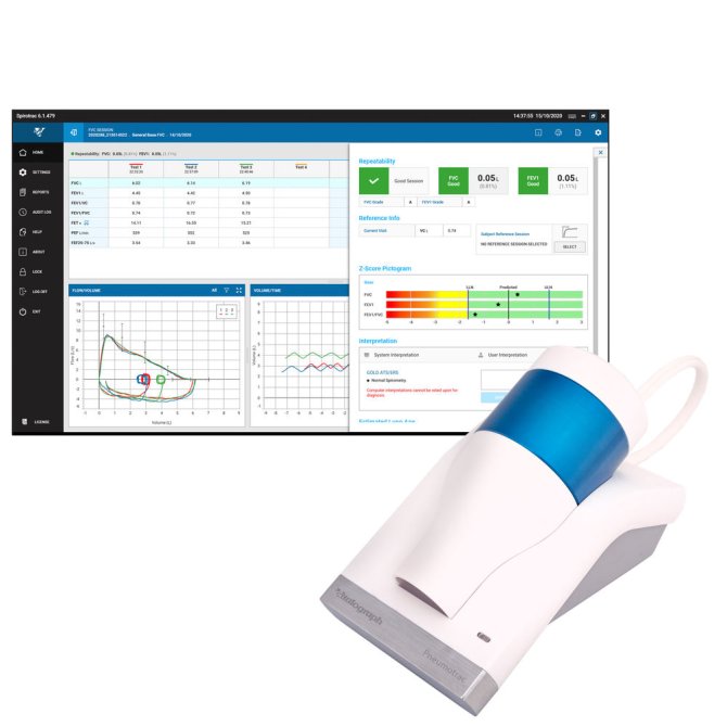 Aktionspaket Vitalograph Pneumotrac: Vitalograph Pneumotrac 77902, ECO-BVF PFT-Set 75 Stück 28553, Spirometrie Poster 07536