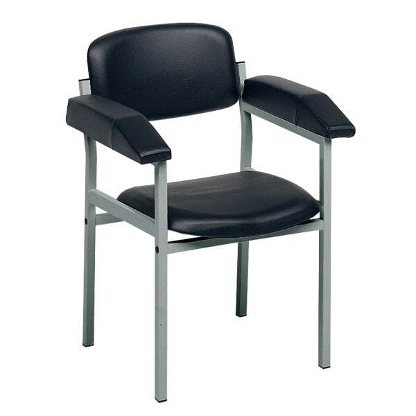 Blutentnahmestuhl schwarz, Gestell RAL9006 weißaluminium, Kunstleder, 225 kg Traglast