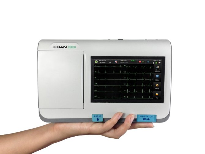SE-301 3-Kanal-EKG Gerät Tochscreen, Patientenkabel, 6 Saug- und 4 Klammerelektroden 1xPapier 80mmx20m, Lithium Akku