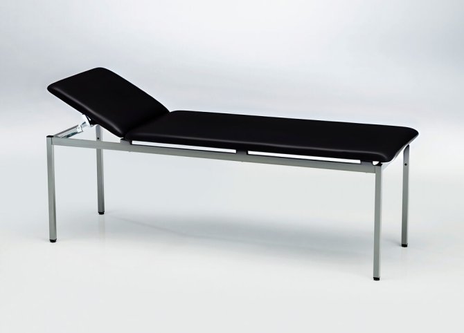 Untersuchungsliege schwarz 2-teilig Polsterstärke 50 mm Gestell RAL9006 [1950 x 650 x 680 mm]