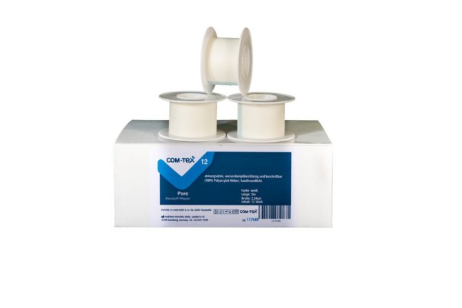 COM-TeX Pore ohne Schutzring Vliesstoff-Pflaster [1,25 cm x 5 m] [18 Rolle(n)]