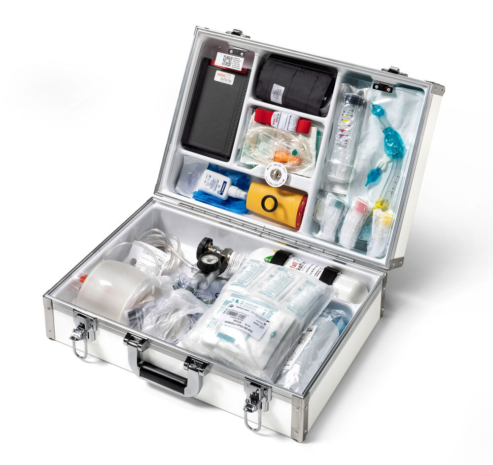 Notfallkoffer Eurosafe II mit Eurosafe-Box gefüllt 52,6x36,2x20cm inkl. gefüllter 1 Liter Sauerstoffflasche