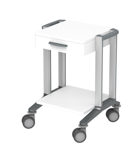 doppio Basiswagen mit 2 Ablageplatten 1 Schublade mit Griff 4 Rollen Wagen 45 Dekorstreifen grau [565 x 571 x 793 mm]