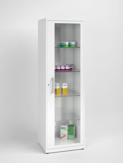 Flügeltürenschrank KFGM5-06RS, 4 Fachböden, 432x600x1956 mm, Korpus und Front reinweiß RAL 9010
