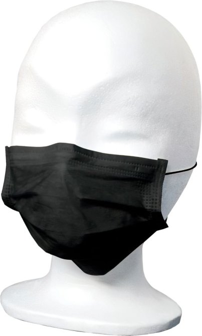 FM Comfort Mundschutz 3 lagig mit Elastikbänder schwarz [50 Stück]