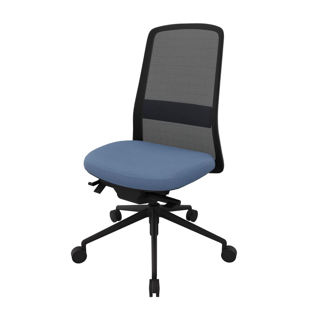 Bürostuhl DIADE ROCK, Sitz und Lombarstütze gepolstert Stoff Schwarz, Rückenlehne aus schwarzem Netz, schwarzes Gestell, Synchromechanik, Parkettrollen