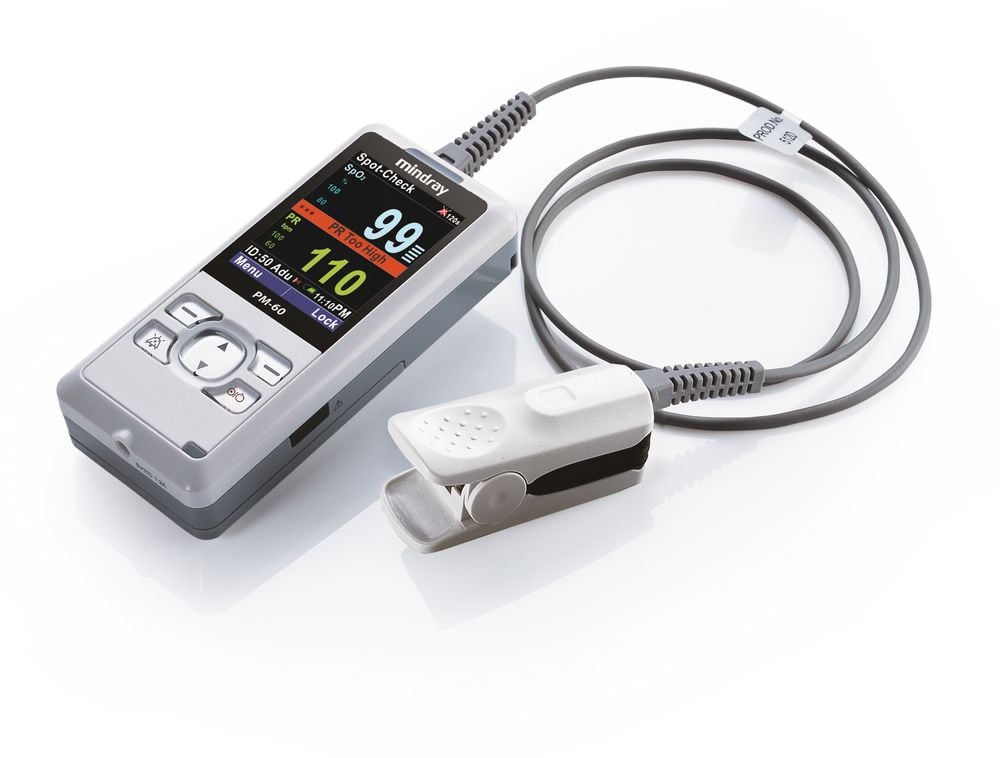 Pulsoximeter PM-60 komplett inkl. Erwachsenen-Sensor, Halteschlaufe, Bedienungsanleitung